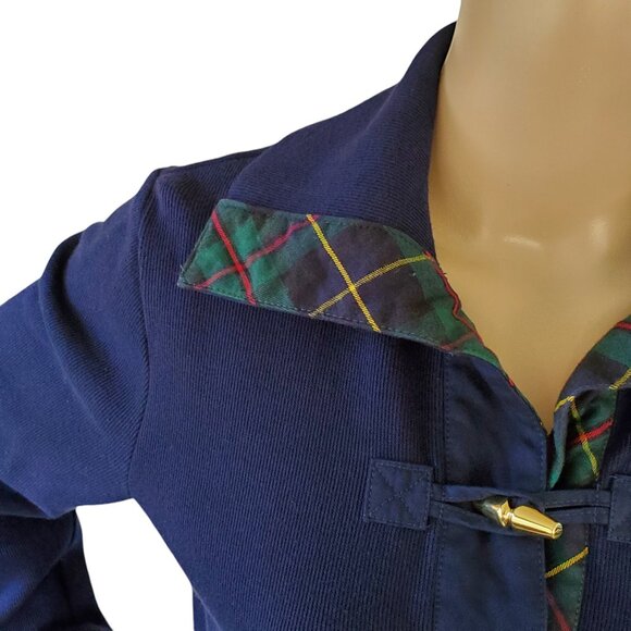 Ralph Lauren Sweater Womens M Knit Pullover Navy Blue Plaid Accent Toggle Button - Picture 3 of 12